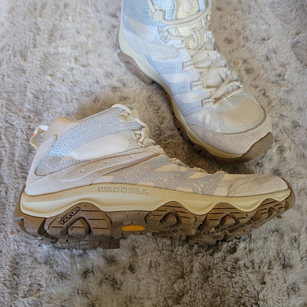 Merrell Moab 3 Mid Hiking Shoe Ivory Light Blue Sneaker Boot - Picture 7 of 8